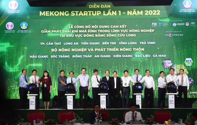 Diễn đàn Mekong Startup chứng kiến cam kết giảm phát thải khí nhà kính trong lĩnh vực nông nghiệp tại khu vực ĐBSCL. Ảnh: Thanh Tùng