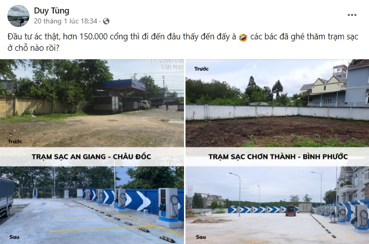 Những hình ảnh về tốc độ phát triển của trạm sạc VinFast được cư dân mạng chia sẻ trên nhiều hội, nhóm yêu xe (nguồn: Hội Xe Điện VinFast).