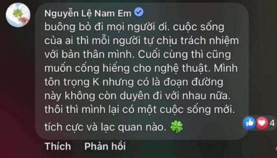 Nam Em lên tiếng về tin đồn chia tay Bạch Công Khanh, khẳng định đã “buông bỏ”