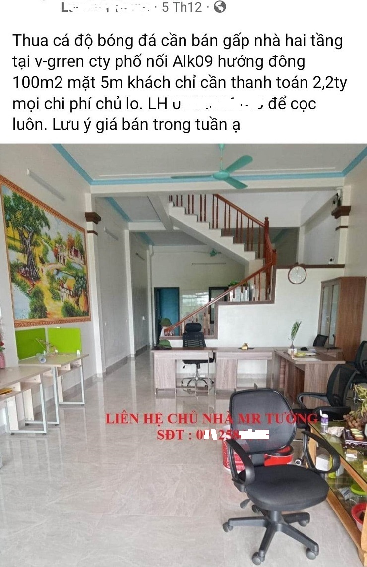 Tràn ngập thông tin bán rẻ, bán gấp nhà đất, tài sản... do “thua độ bóng đá” - 1