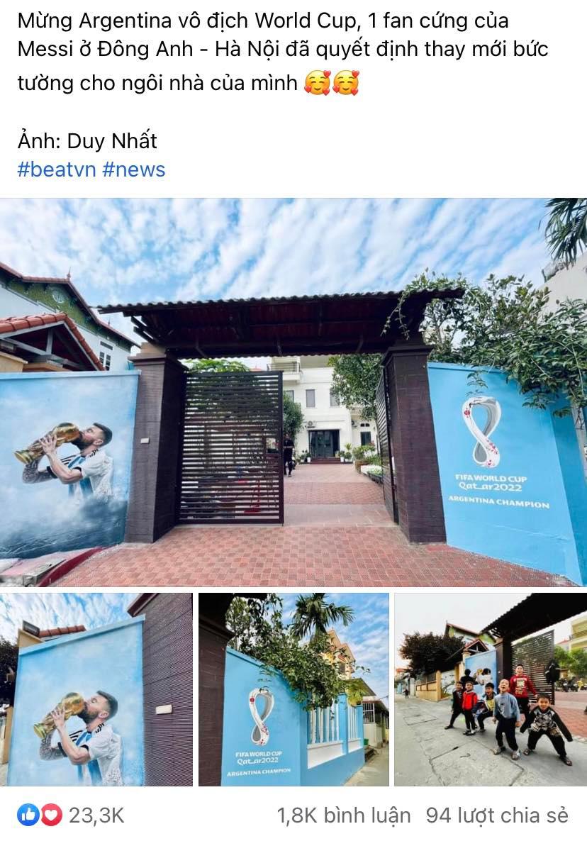 Thầy giáo ở Hà Nội vẽ thần tượng Messi trước cổng nhà gây sốt mạng xã hội - 1